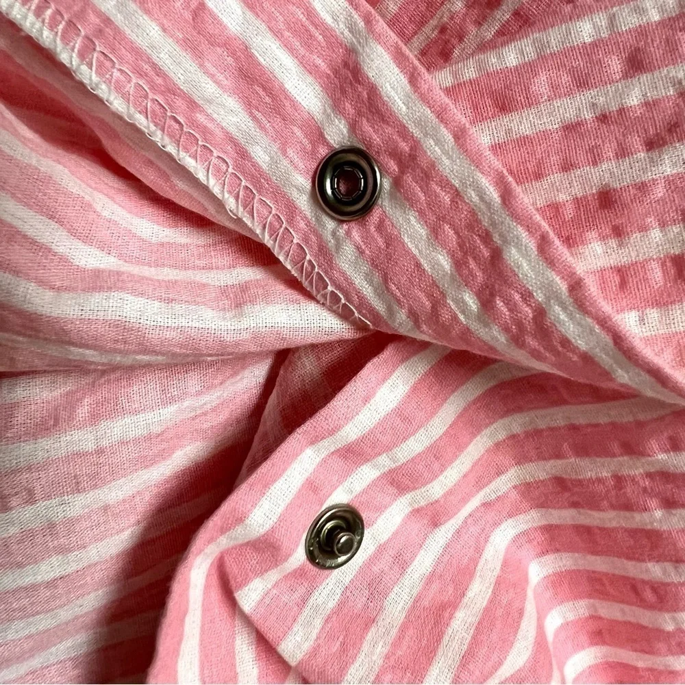 VINTAGE Leisure Life Cottage grandma Pink Striped Button-Down nightgown size L